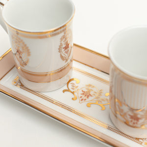 Blush of Fuchsia - Set of 2 coffee mugs and 1 tray set