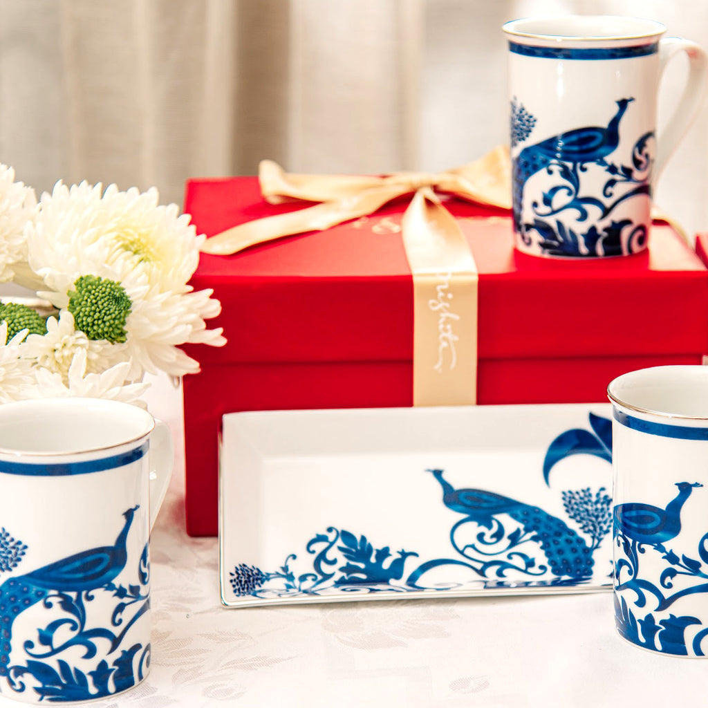 Indira Set of 4 Coffee Mugs & 1 Tray- Luxurious Handcrafted Elegance ...